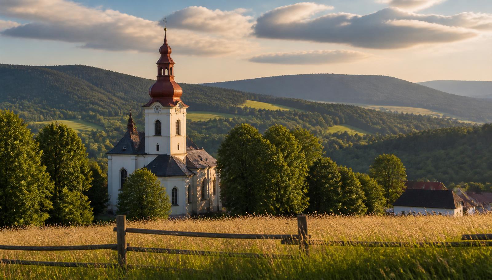 Kostel sv. Filipa a Jakuba v Nebeské Rybné, výchozí bod do Orlických hor